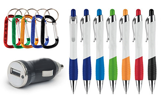 Promotional printed pens and usb drive and key chains